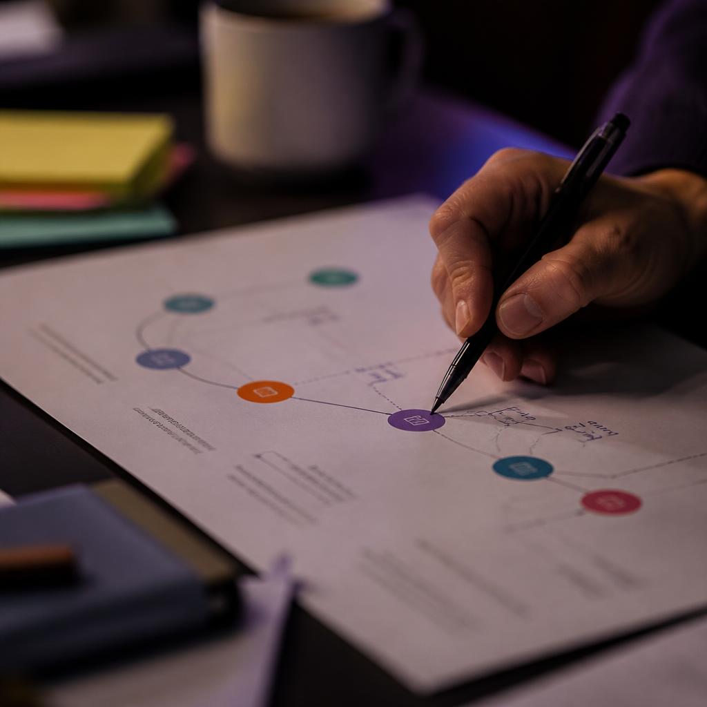 Customer journey diagram being annotated by hand