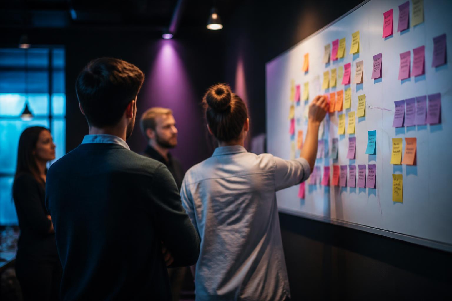 Discovery workshop mapping a business process on a whiteboard